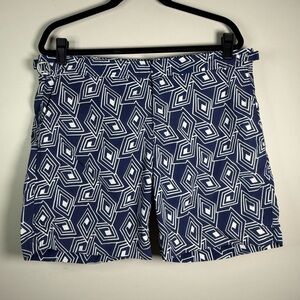 Polo Ralph Lauren Blue and White Swim Shorts with Geometric Pattern - size 34